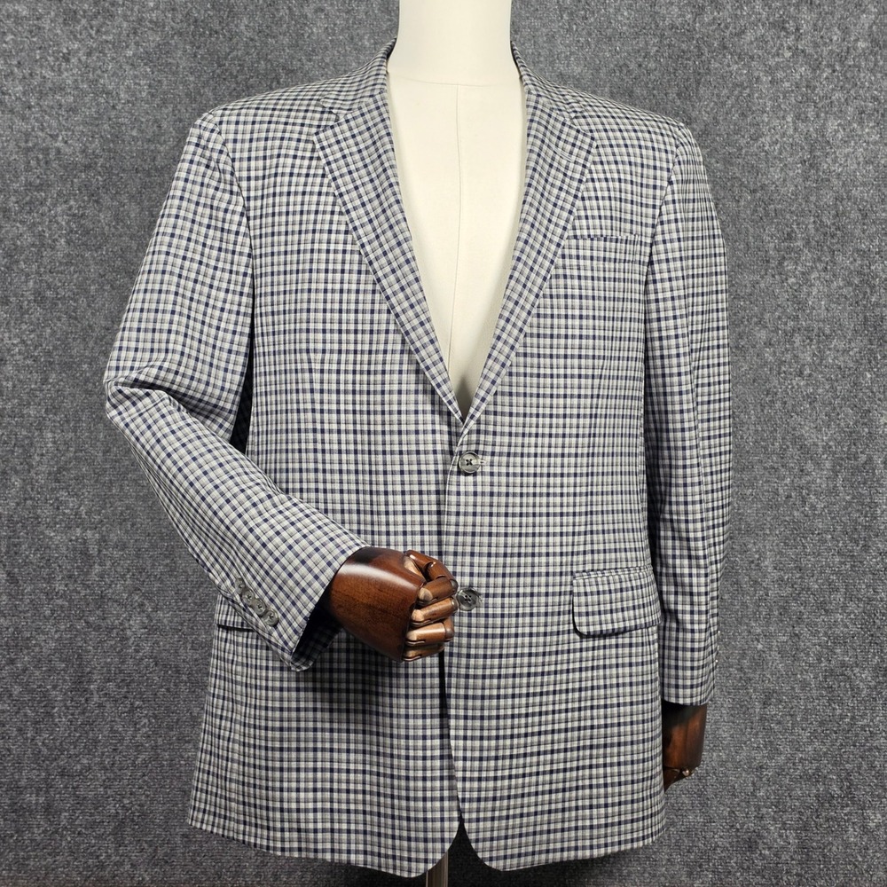 Robert Talbott Unstructured Sport Coat Mens 44R Blue Gray Check Wool Blazer